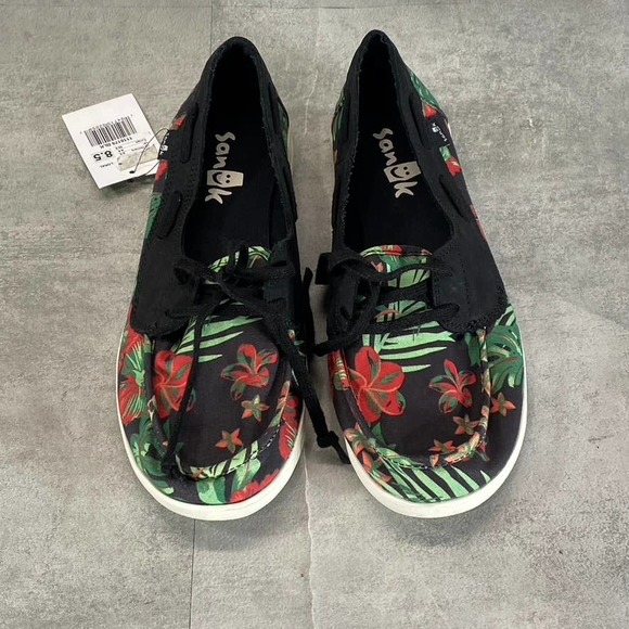 Sanuk Women's Black Canvas Pair O Sail Lite Floral Slip-On Boat Shoes SZ 9 - Picture 4 of 9